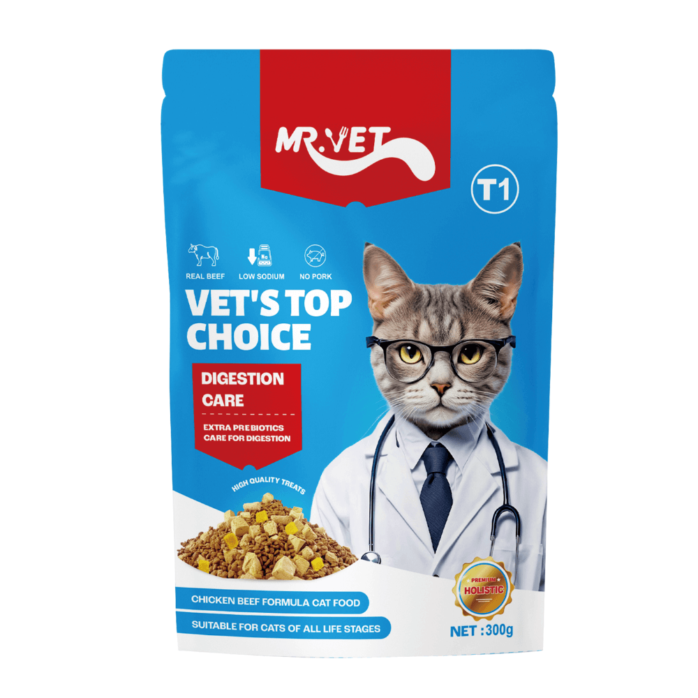 อาหารแมวผสมฟรีซดราย MR.VET สูตร T1 HOLISTIC รสไก่และเนื้อวัว 300 กรัม_1